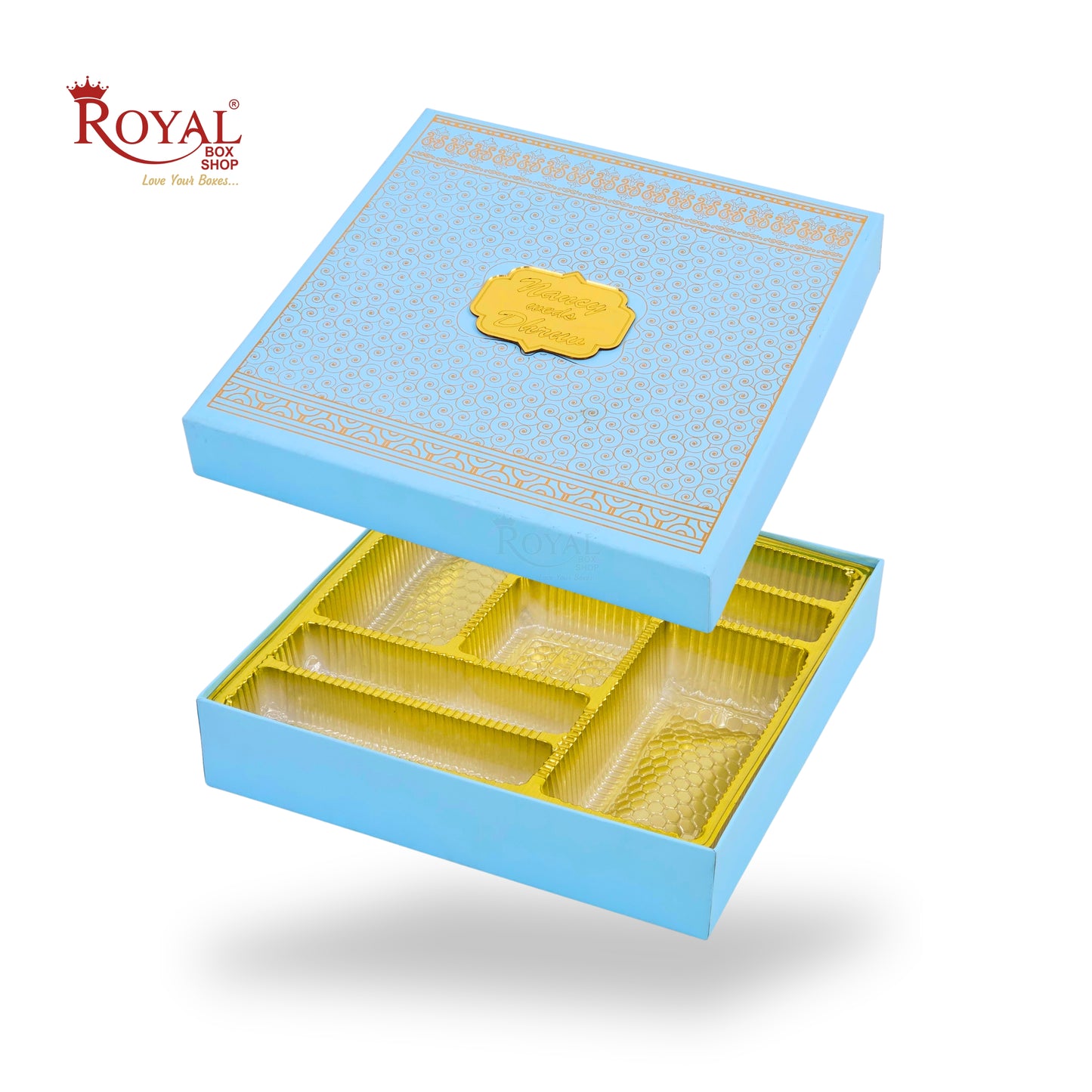 Premium Wedding Favor Bhaji and Sweets Box | 10.5x10.5x2 Inch | Blue
