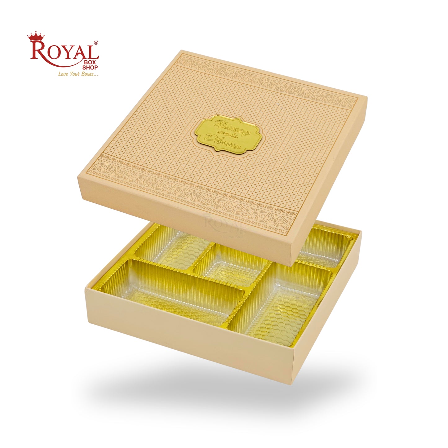 Premium Wedding Favor Bhaji and Sweets Box | 10.5x10.5x2 Inch | Cream