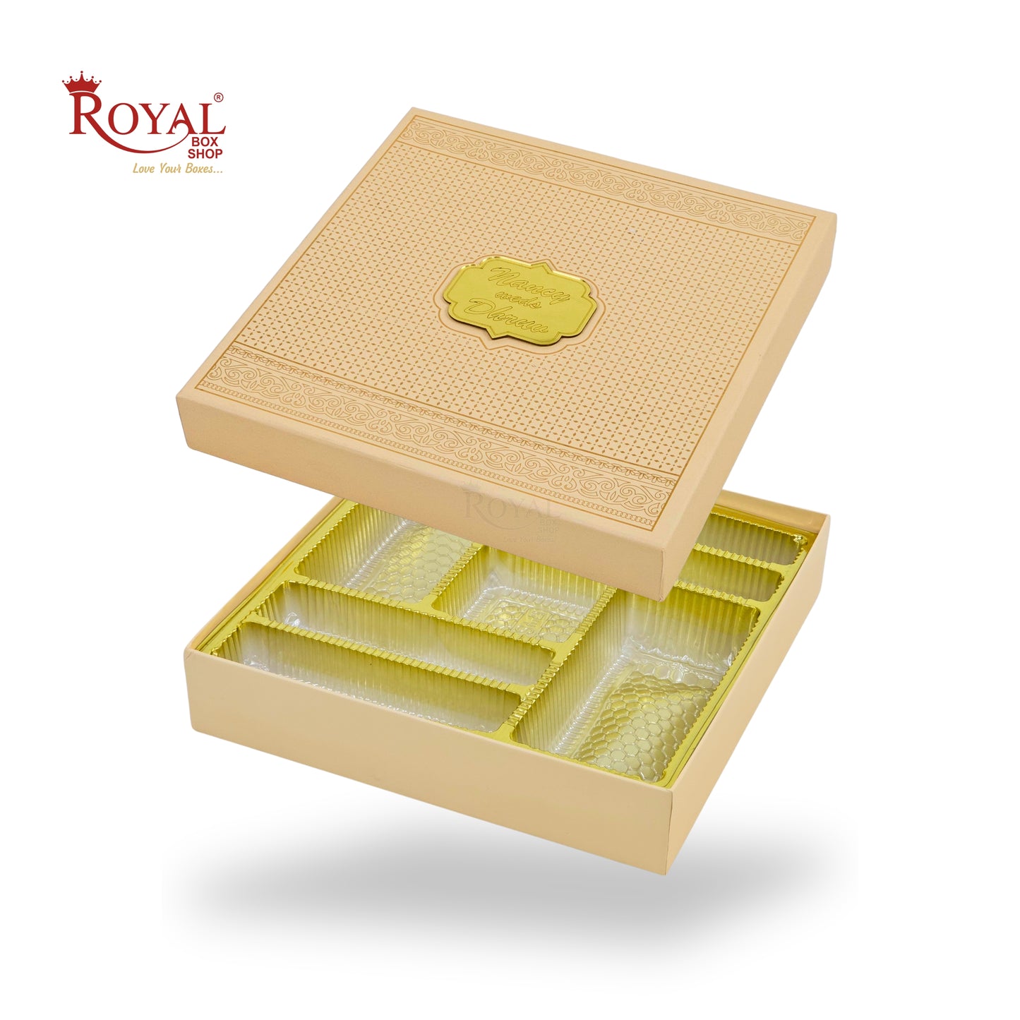 Premium Wedding Favor Bhaji and Sweets Box | 10.5x10.5x2 Inch | Cream