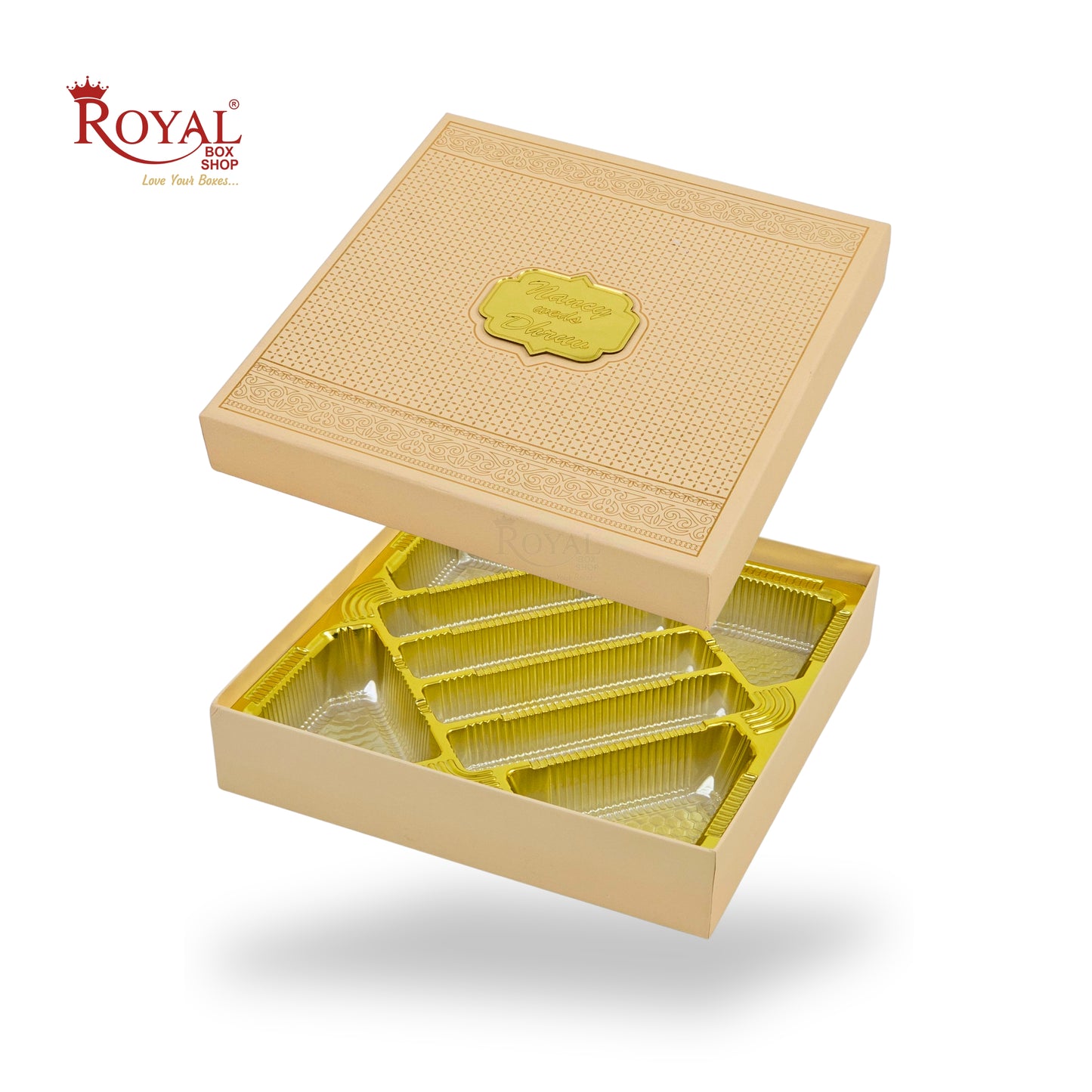 Premium Wedding Favor Bhaji and Sweets Box | 10.5x10.5x2 Inch | Cream