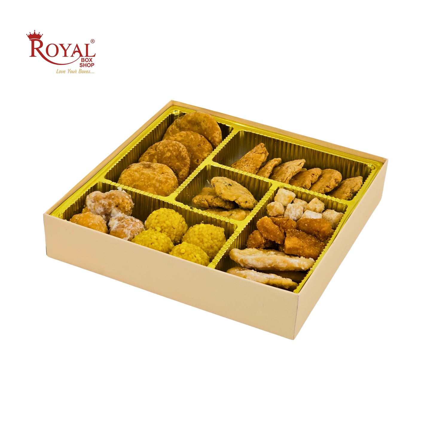 Premium Wedding Favor Bhaji and Sweets Box | 10.5x10.5x2 Inch | Cream
