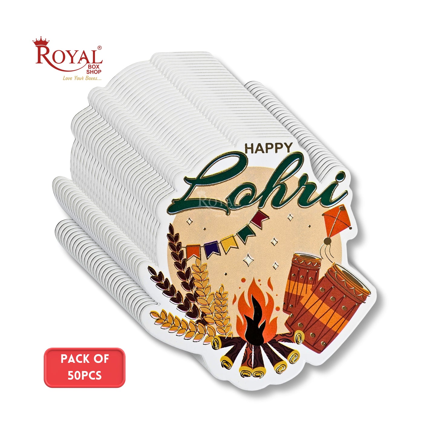 Happy Lohri Tags I D2 | Mix Color | Pack of 50 | Festive Tags for Gift Hampers & Baskets