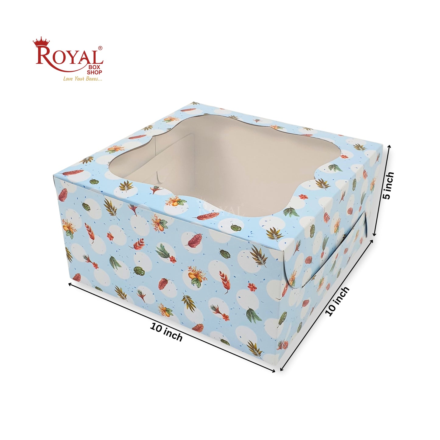 Window Cake Box I 10x10x5 inches I Floral Print Blue - WB