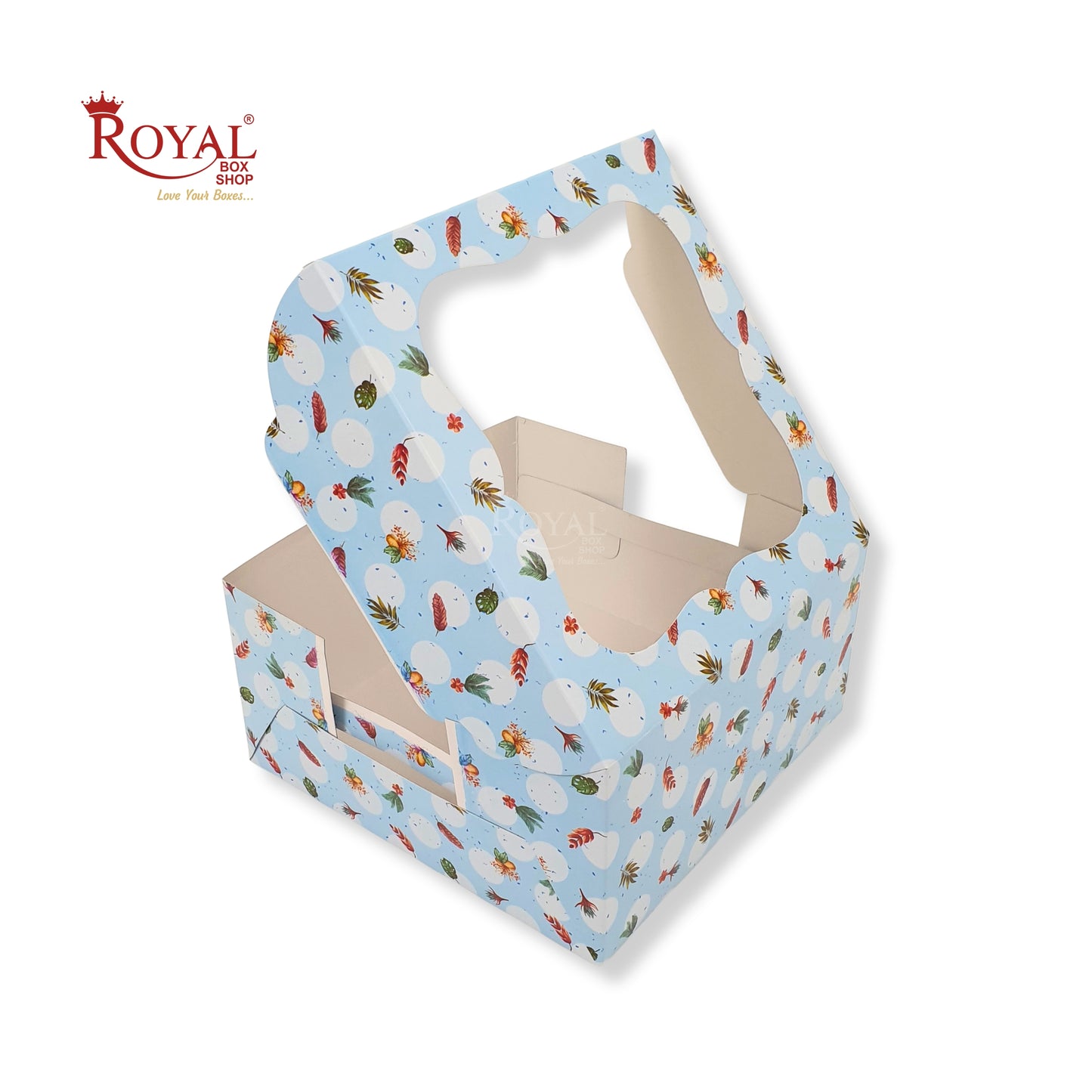 Window Cake Box I 10x10x5 inches I Floral Print Blue - WB