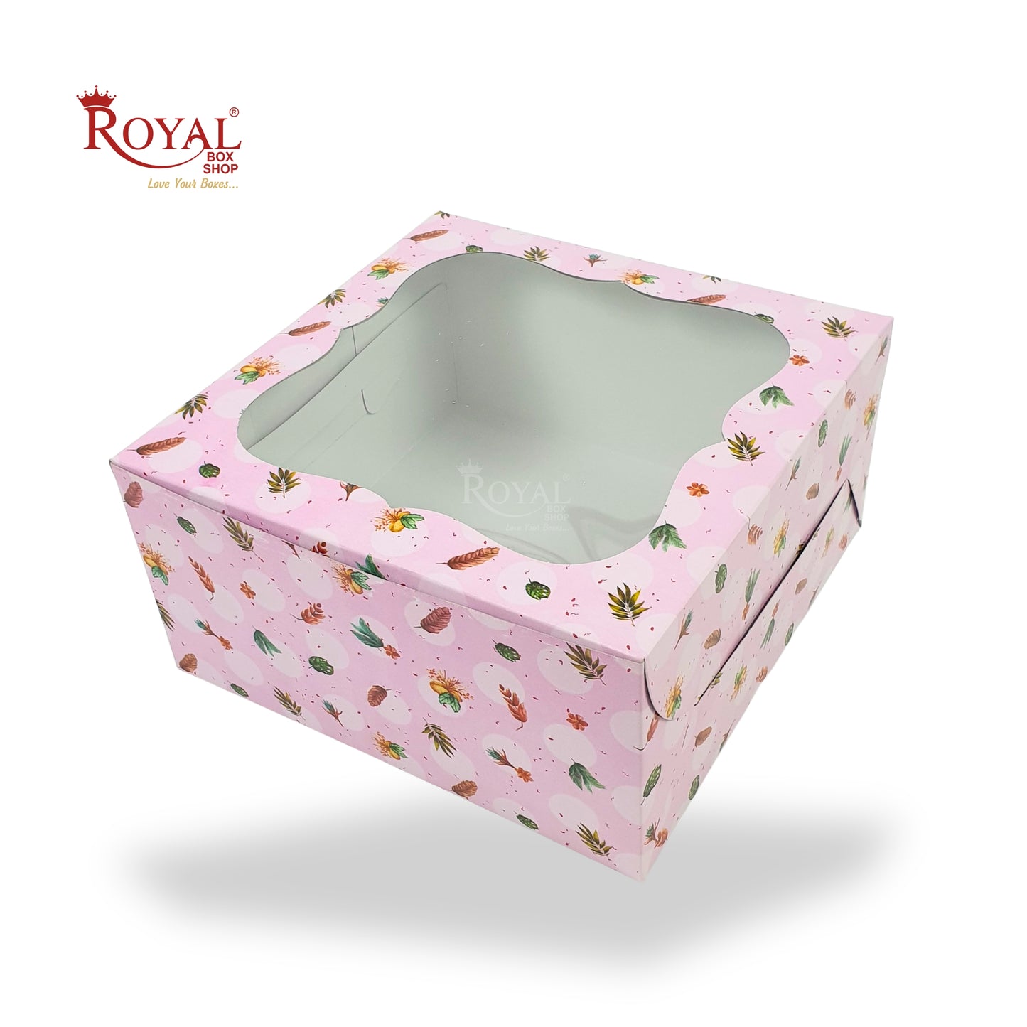 Window Cake Box | 10x10x5 Inches | Floral Print Pink | WB | B2B