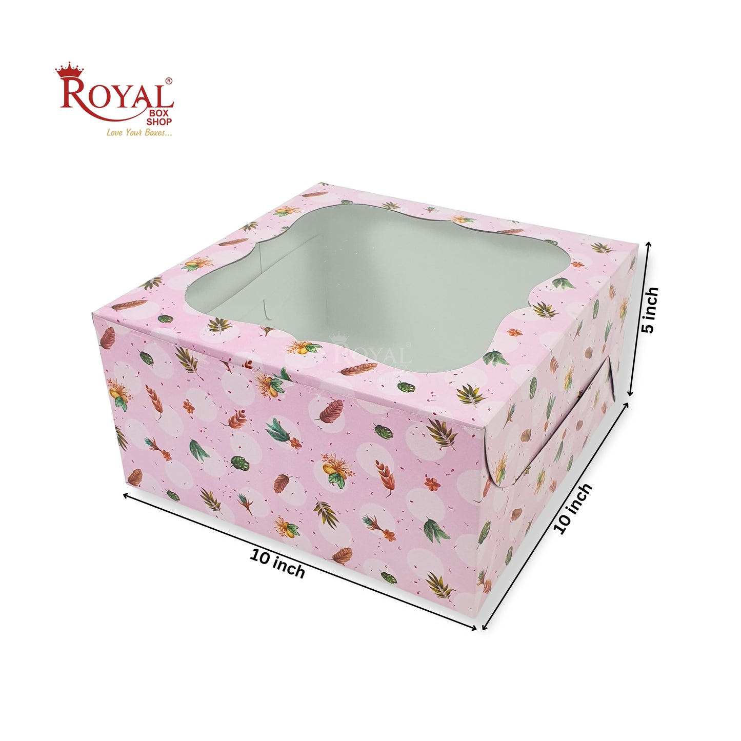 Window Cake Box | 10x10x5 Inches | Floral Print Pink | WB | B2B