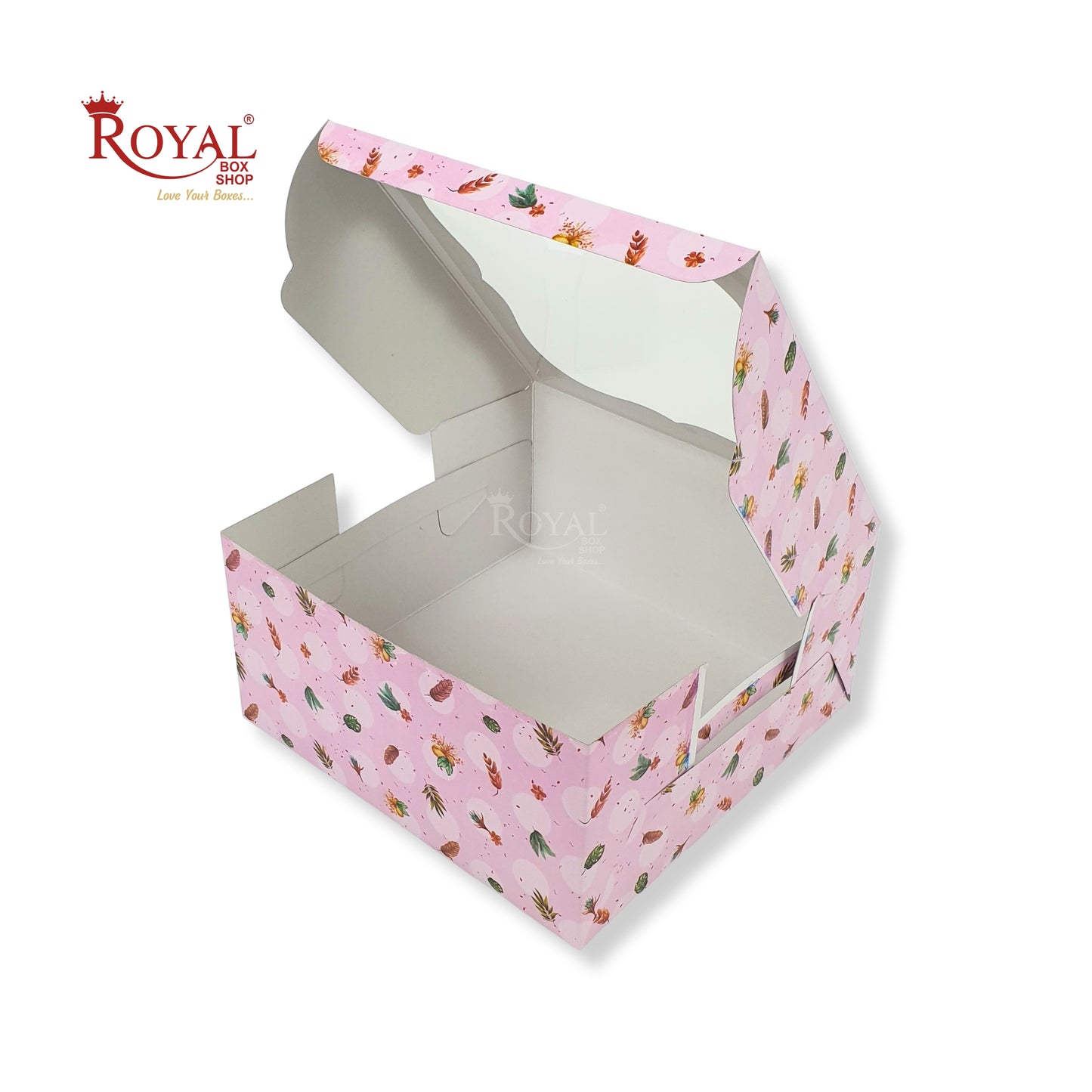 Window Cake Box | 10x10x5 Inches | Floral Print Pink | WB | B2B