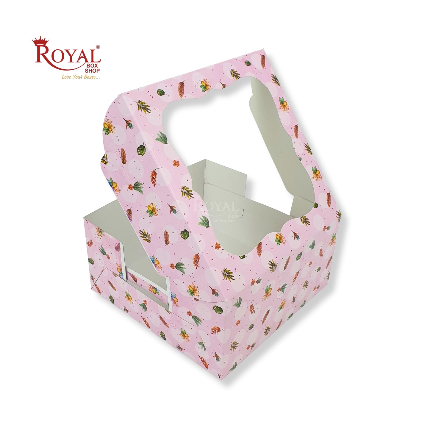 Window Cake Box | 10x10x5 Inches | Floral Print Pink | WB | B2B