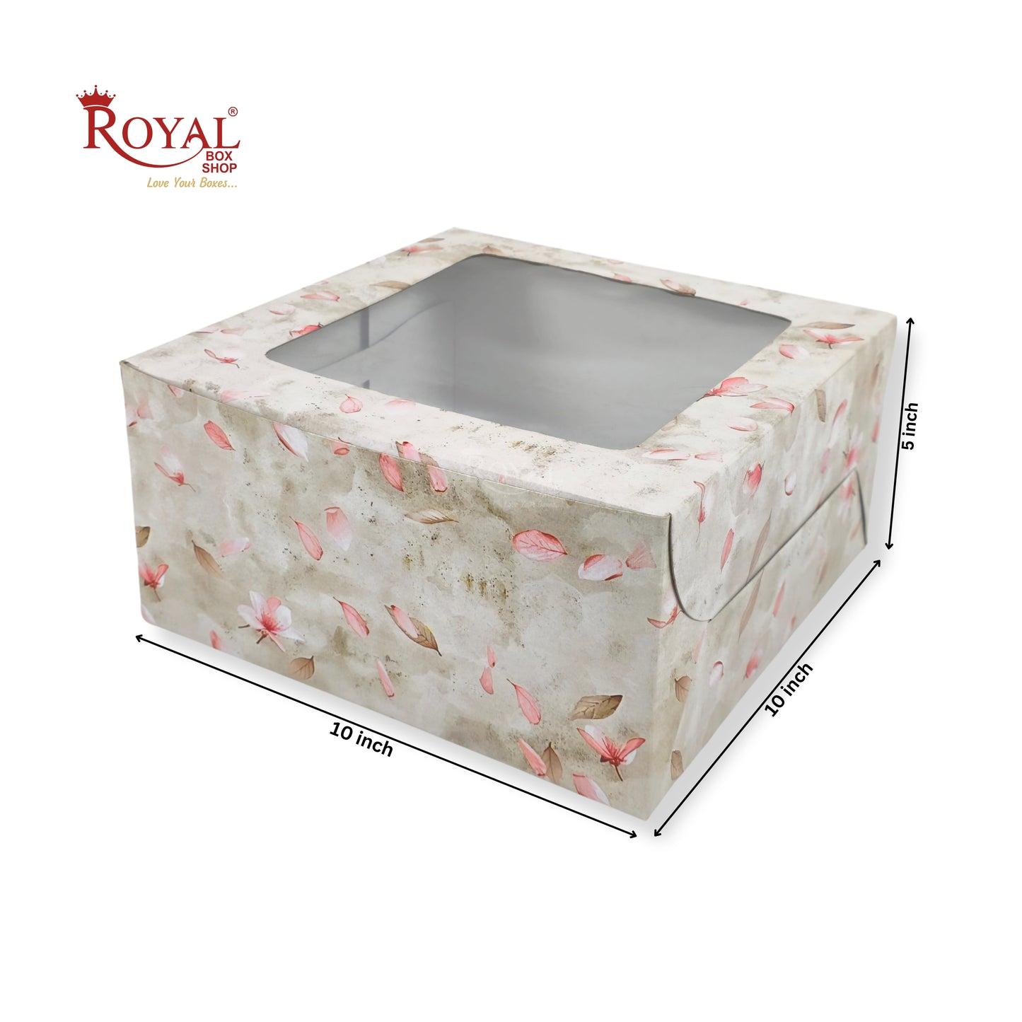 Window Cake Box I 10x10x5 inches I Floral Print Grey - WB