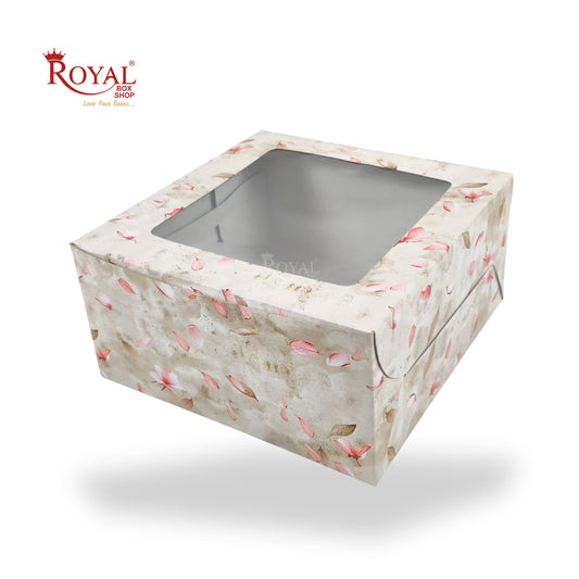 Window Cake Box I 10x10x5 inches I Floral Print Grey - WB
