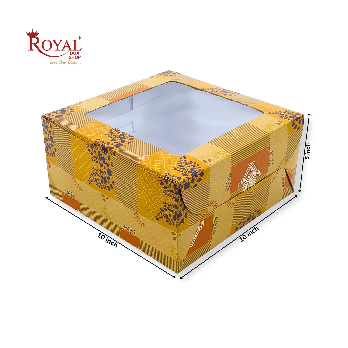 Window Cake Box I 10x10x5 inches I Floral Print Yellow - WB