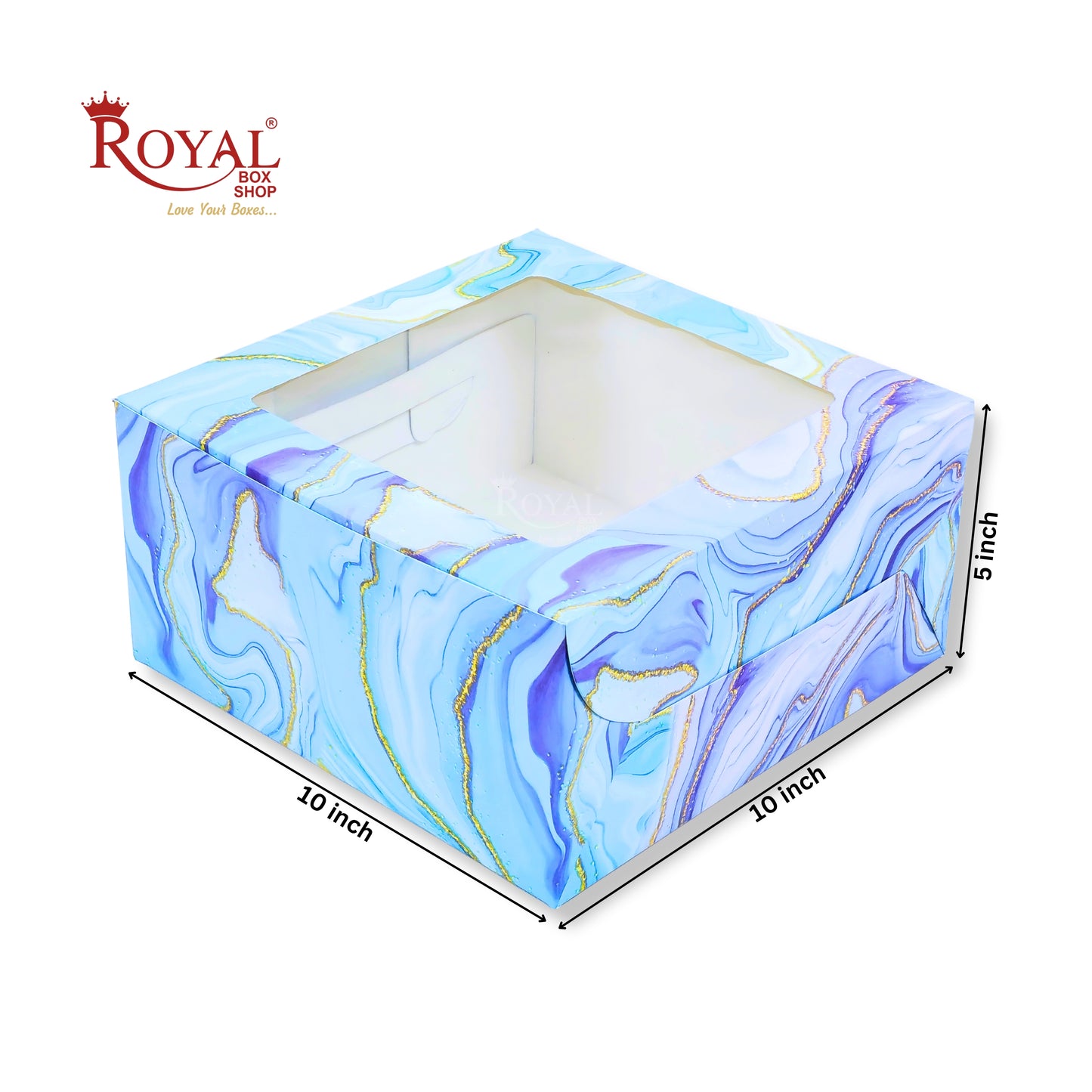 Window Cake Box| 10x10x5 inches | Blue Marble Print | FBB