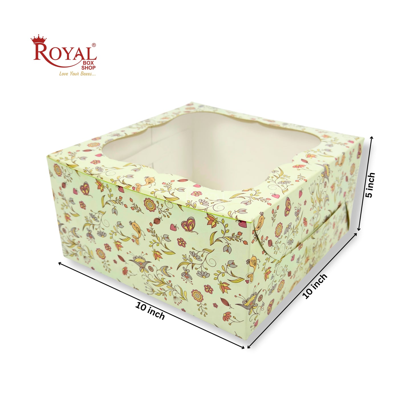 Window Cake Box I 10x10x5 inches I Green Floral I FBB Paper