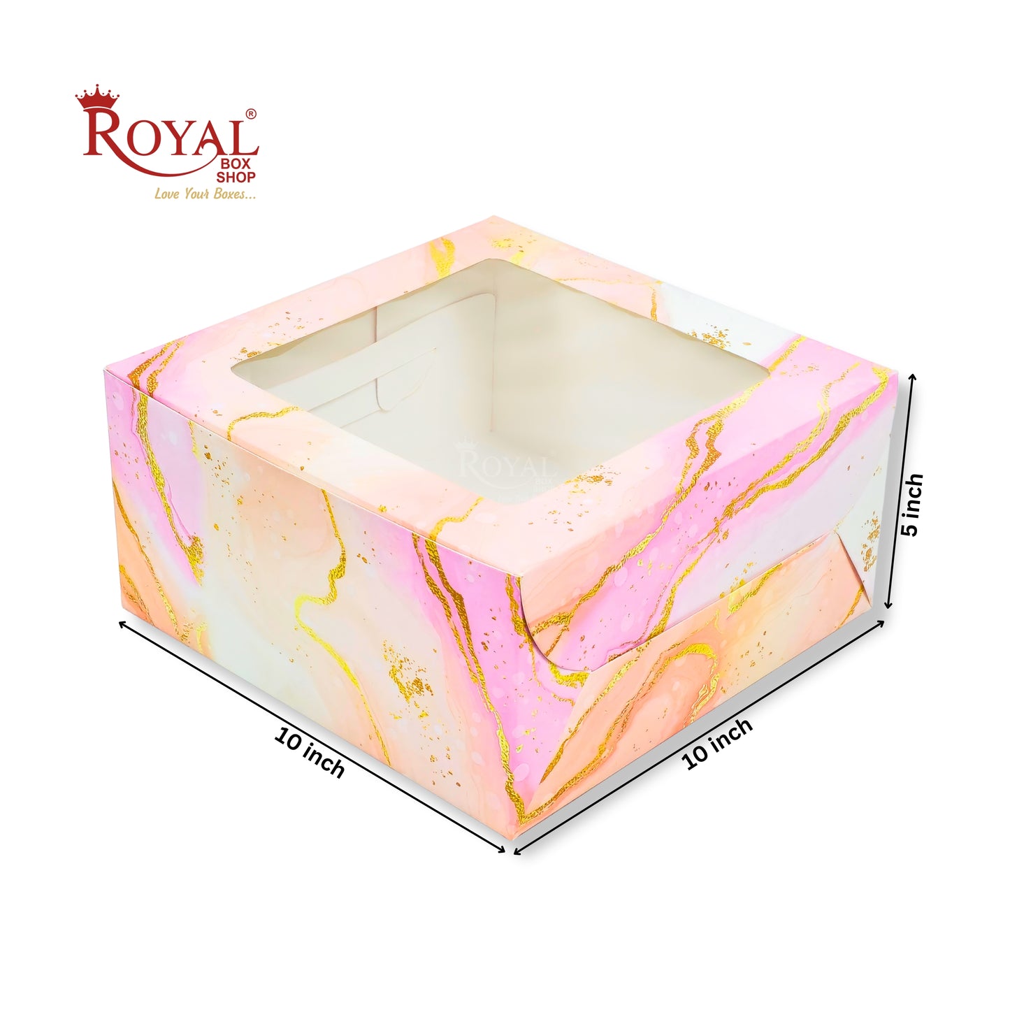 Window Cake Box| 10x10x5 inches | Pink Marble Print | FBB