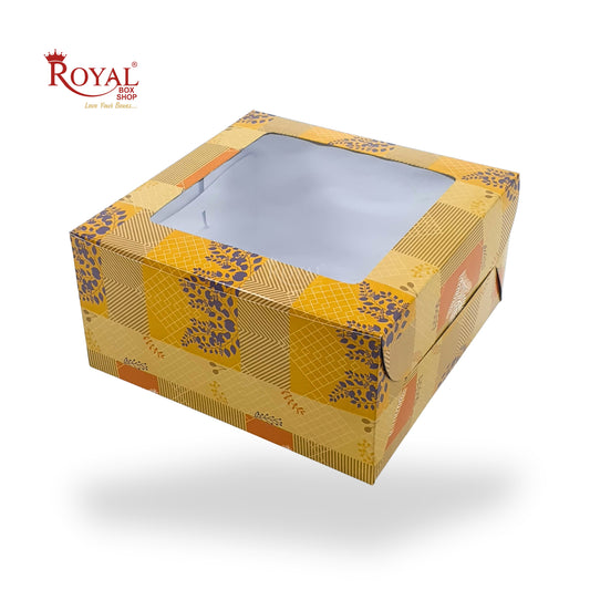 Window Cake Box I 10x10x5 inches I Floral Print Yellow - WB