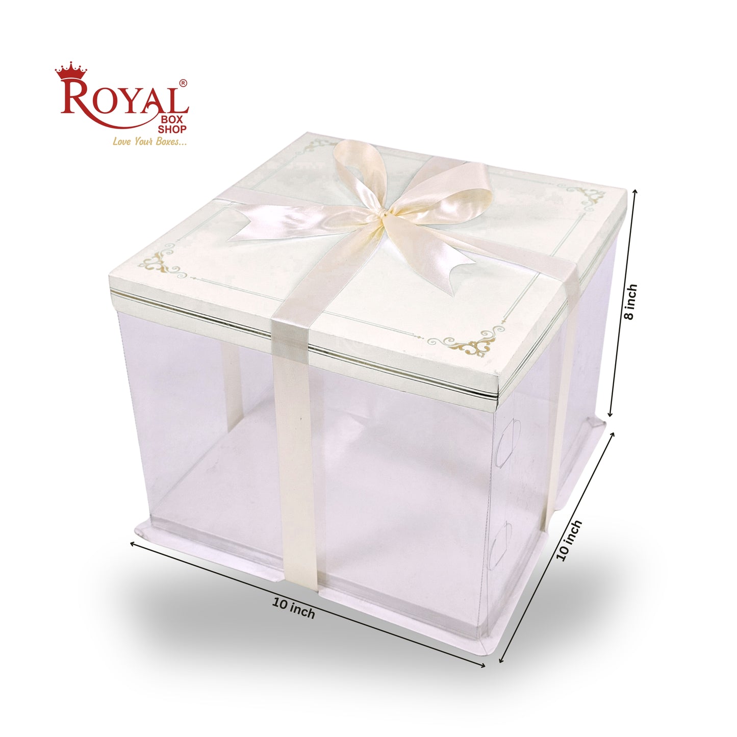 Tall Transparent Square Box with Ribbon I White I Perfect for Cakes & Gifts!