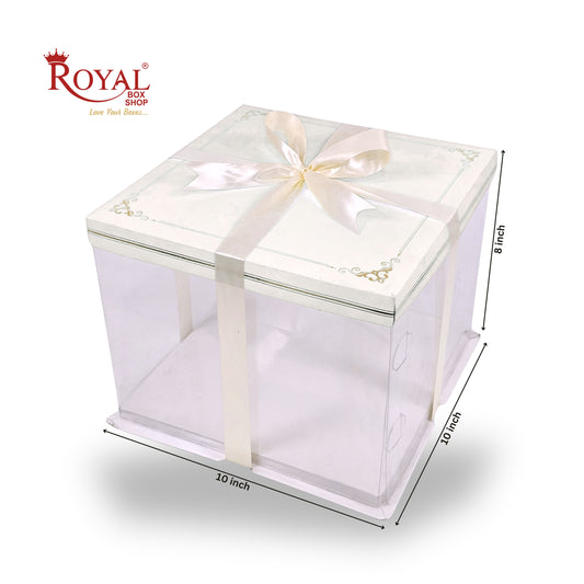 Tall Transparent Square Box with Ribbon I White I Perfect for Cakes & Gifts!