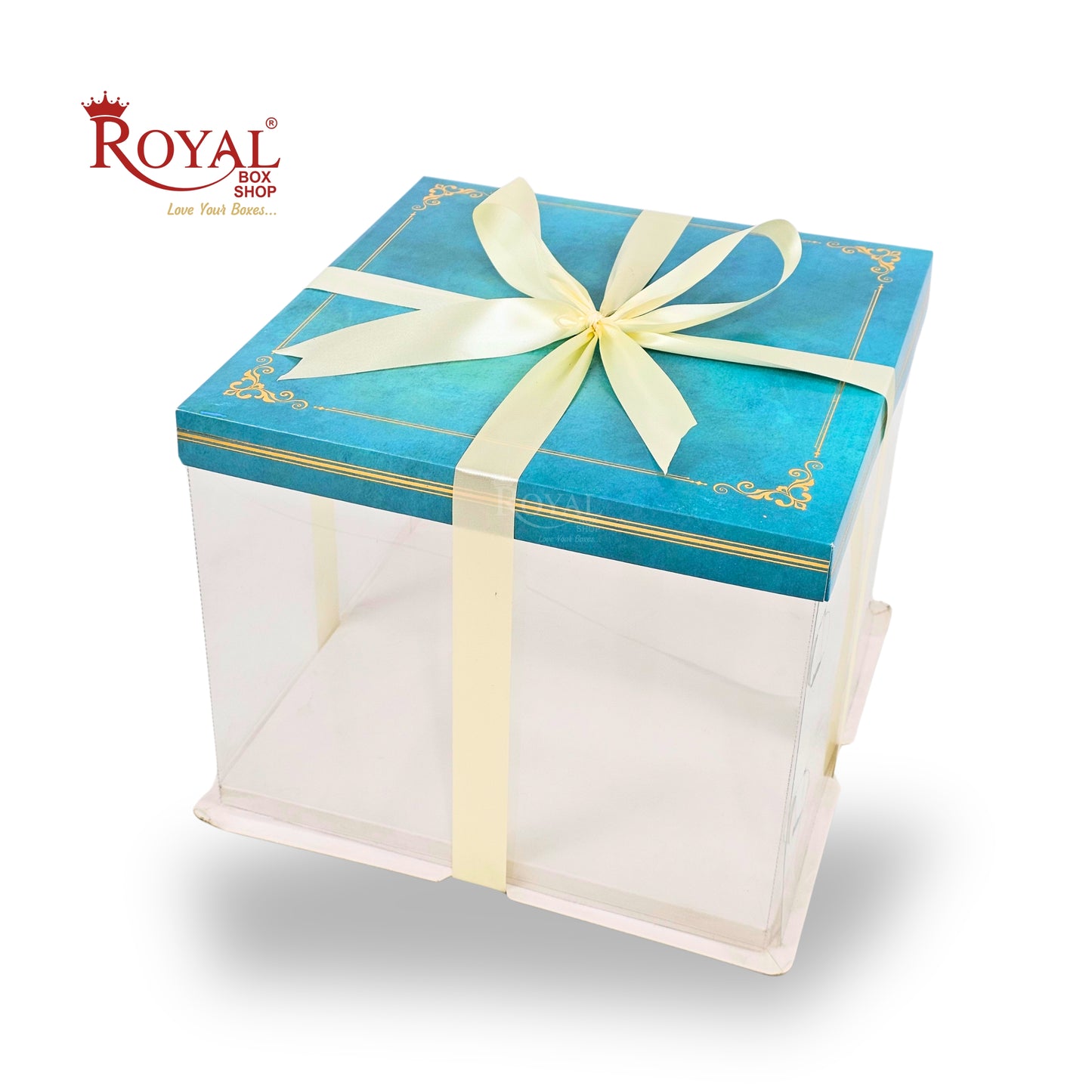 Tall Transparent Square Box with Ribbon I Turquoise I Perfect for Cakes & Gifts!