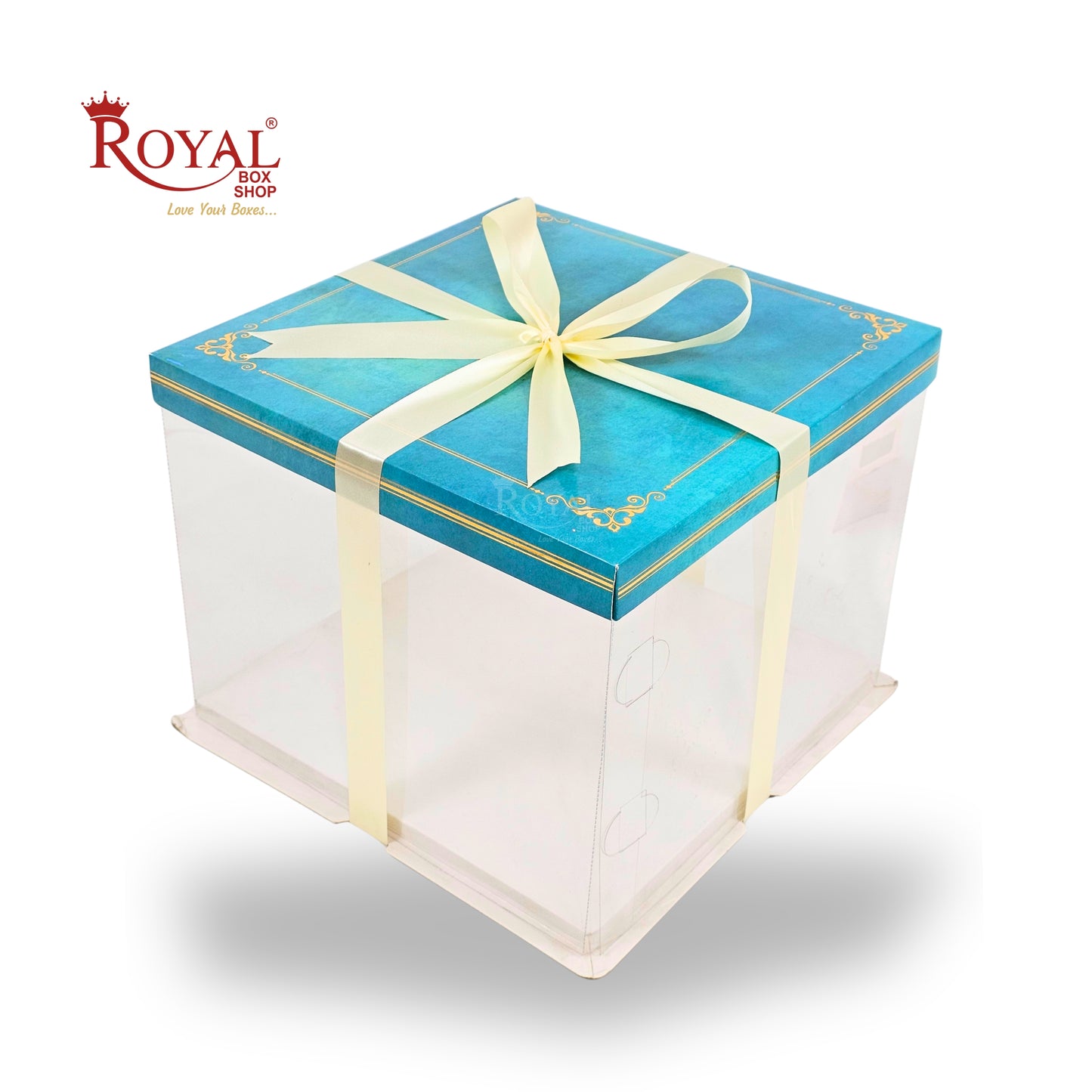 Tall Transparent Square Box with Ribbon I Turquoise I Perfect for Cakes & Gifts!