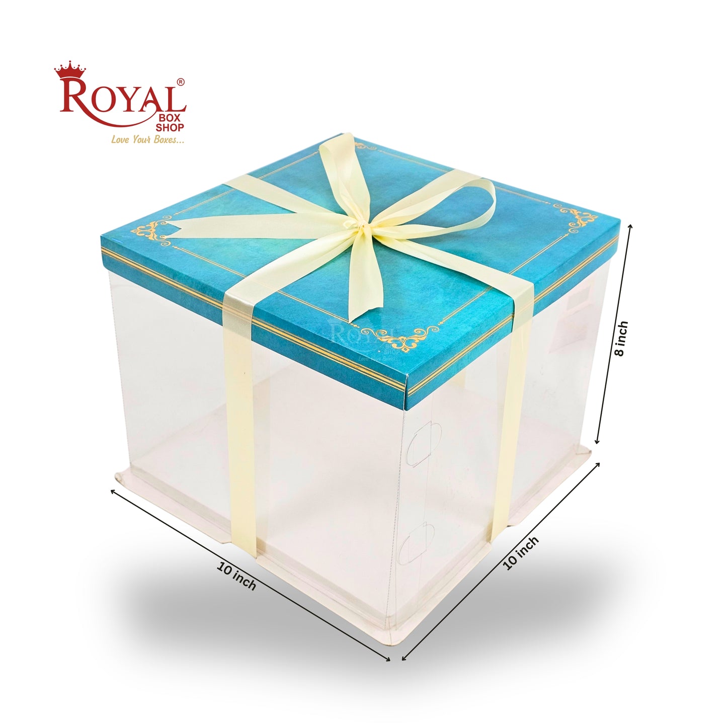 Tall Transparent Square Box with Ribbon I Turquoise I Perfect for Cakes & Gifts!