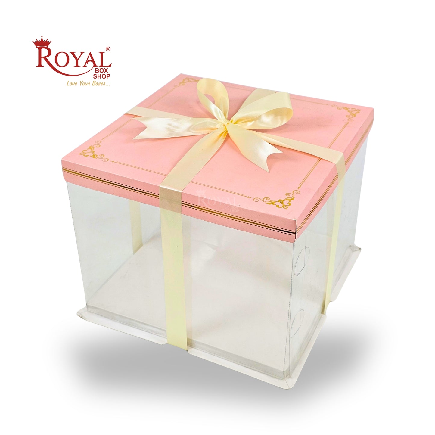 Tall Transparent Square Box with Ribbon I Pink I Perfect for Cakes & Gifts!