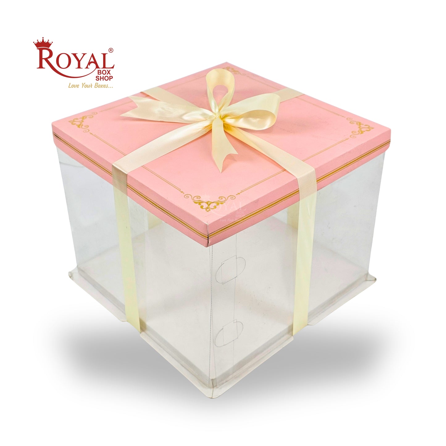 Tall Transparent Square Box with Ribbon I Pink I Perfect for Cakes & Gifts!