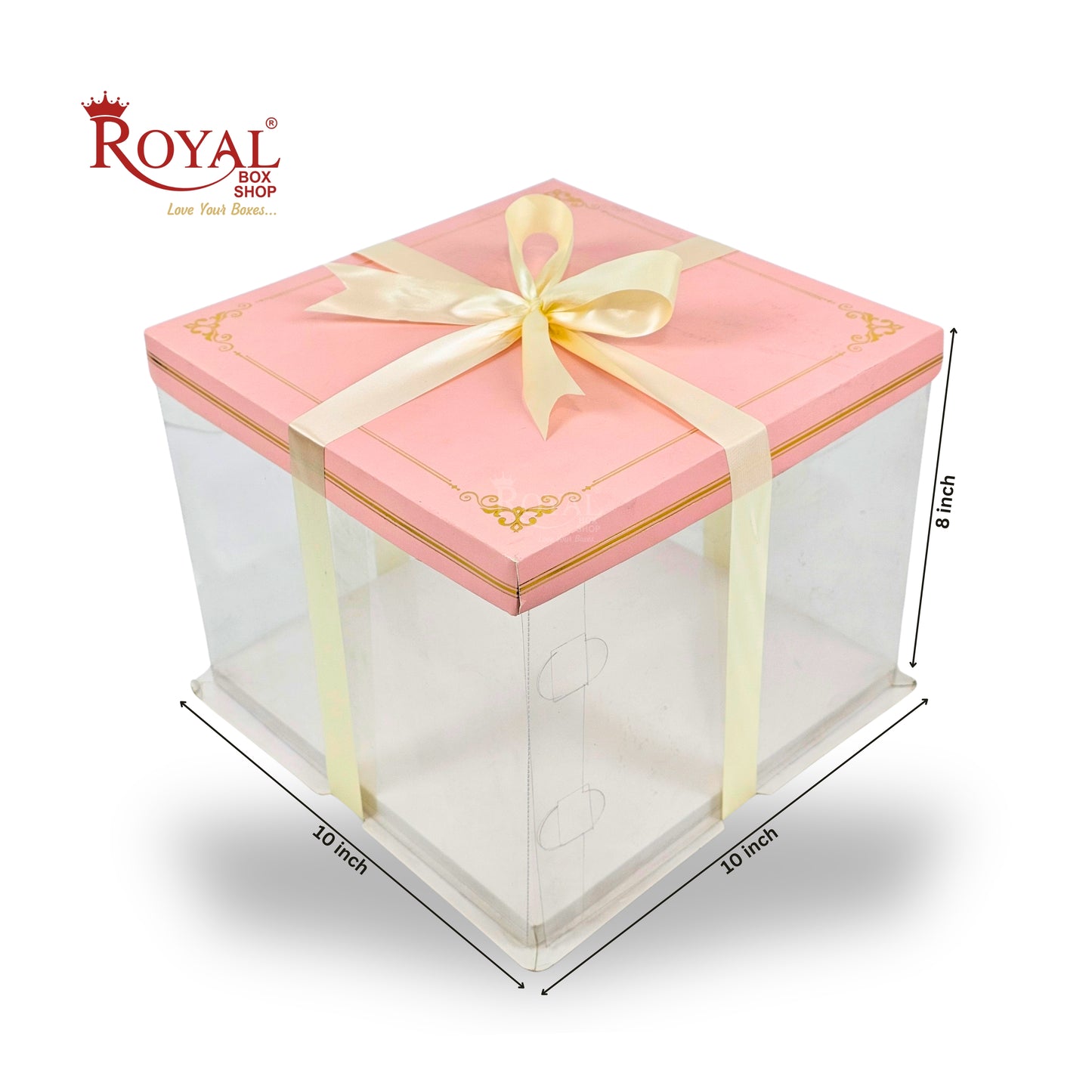 Tall Transparent Square Box with Ribbon I Pink I Perfect for Cakes & Gifts!