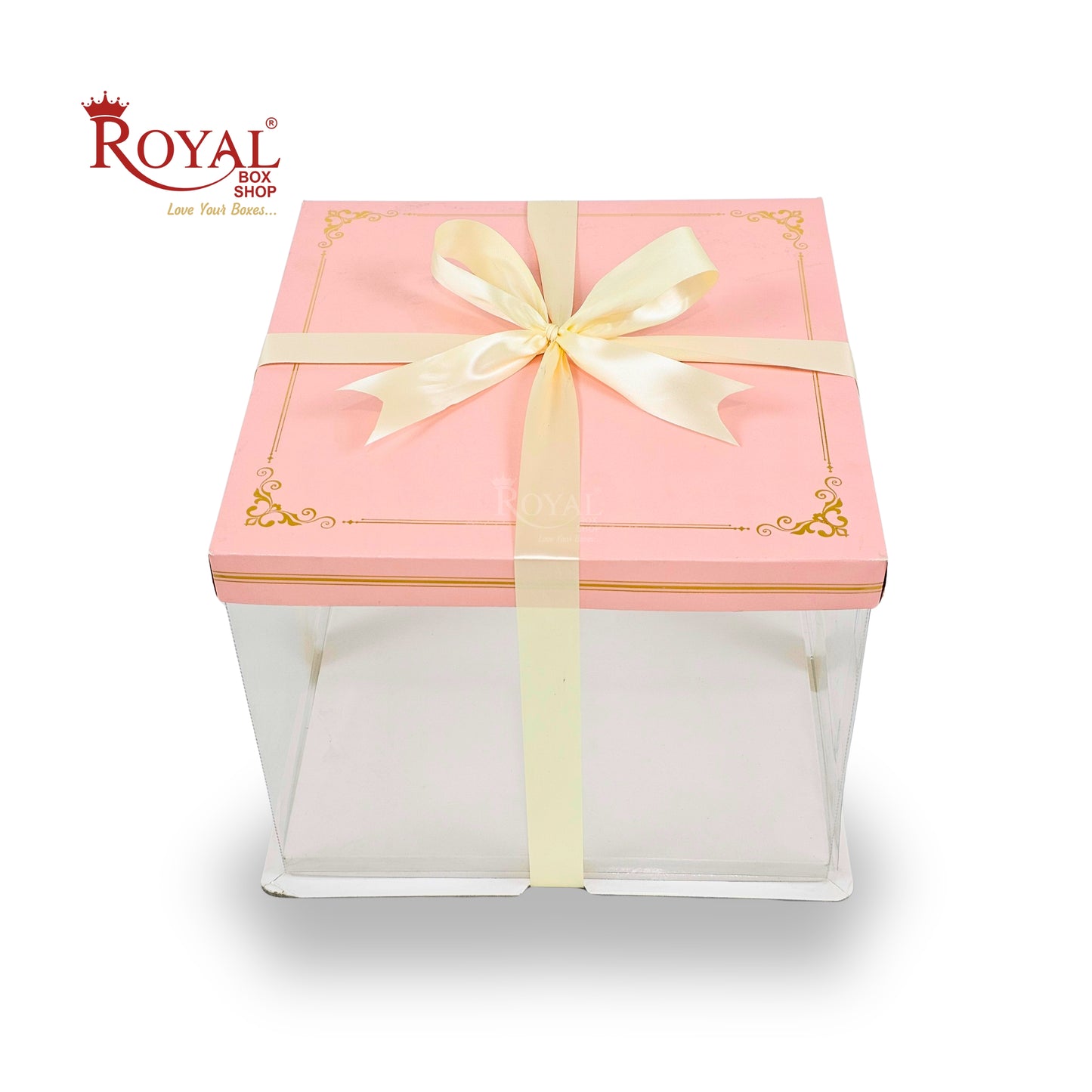 Tall Transparent Square Box with Ribbon I Pink I Perfect for Cakes & Gifts!