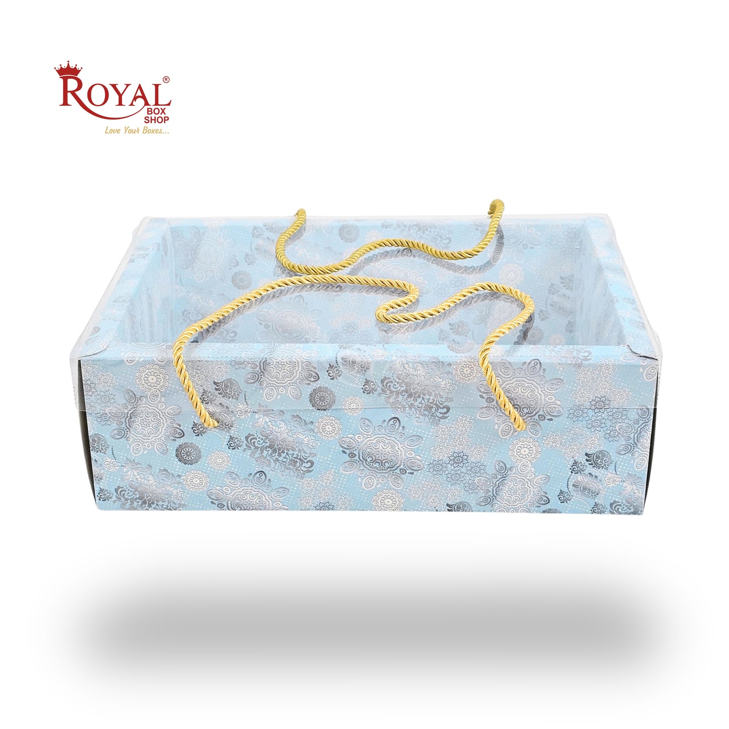 Premium Gift Hamper Bags with Transparent Lid | 10x6.75x3.5 inches | Blue