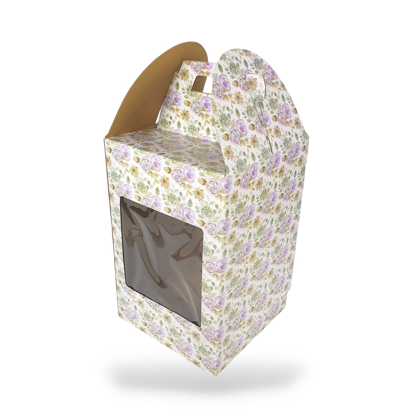 Corrugated Window Cake Box with Handle I Exquisite Floral Print I 12x12x18 Inch I Box for Birthdays & Celebrations