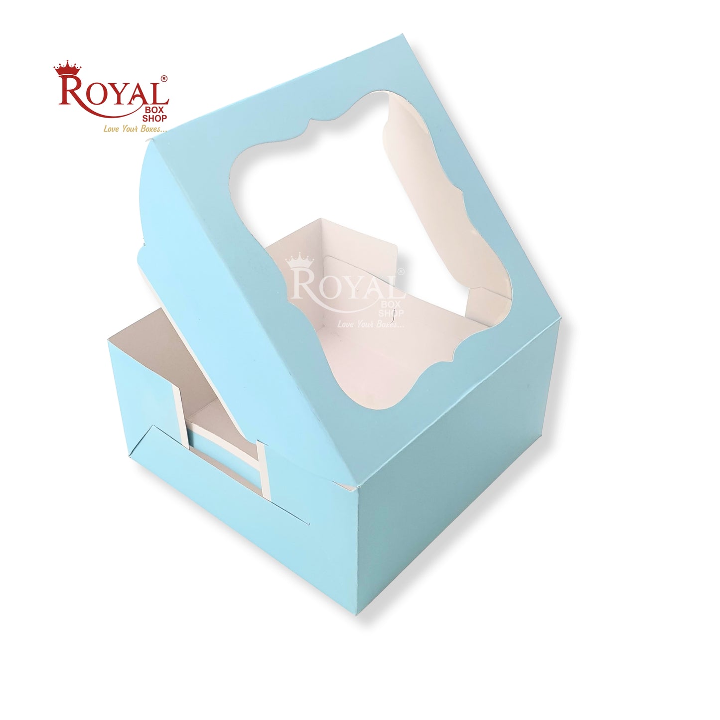 RoyalBoxShop® Cake Box With Window I Size 12x12x5 inch I Blue 350 GSM I 1 Kg Cake Box