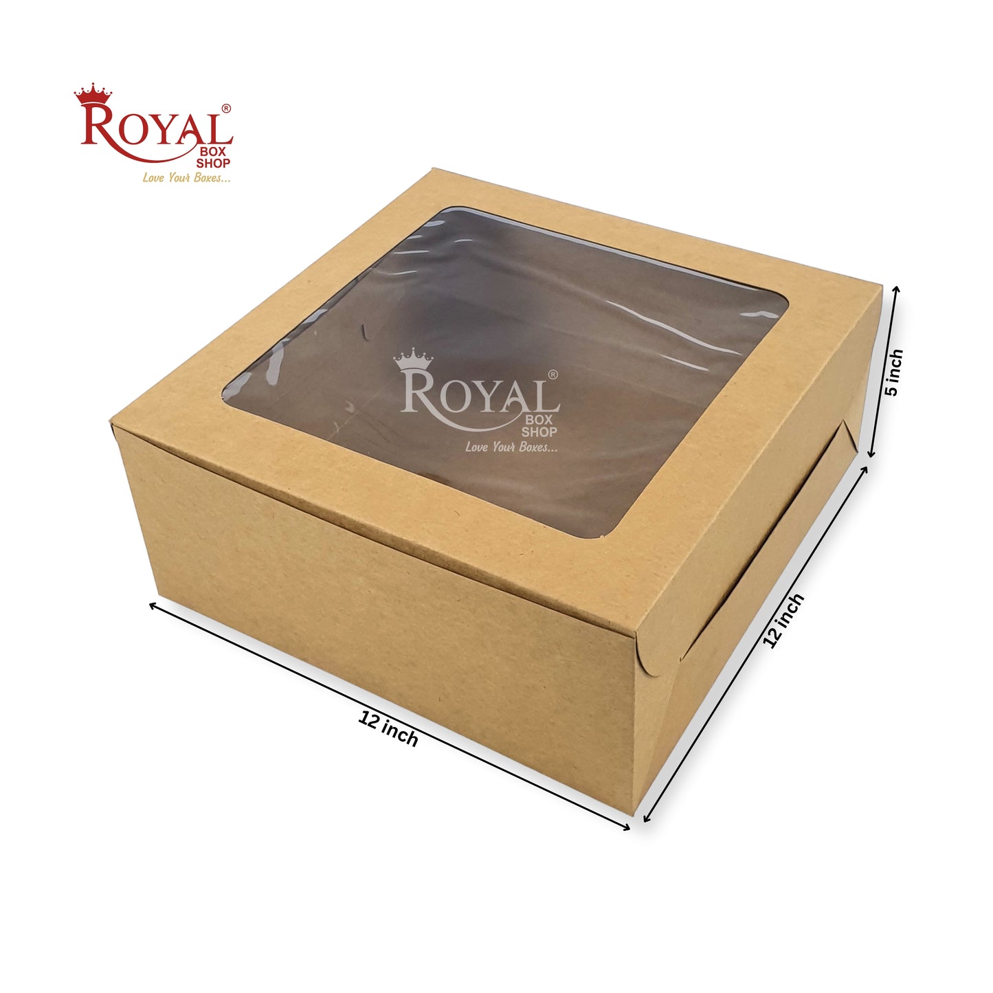 Cake Box With Window | Size 12x12x5 inch | Kraft | 350 GSM | 1 Kg Cake Box | B2B