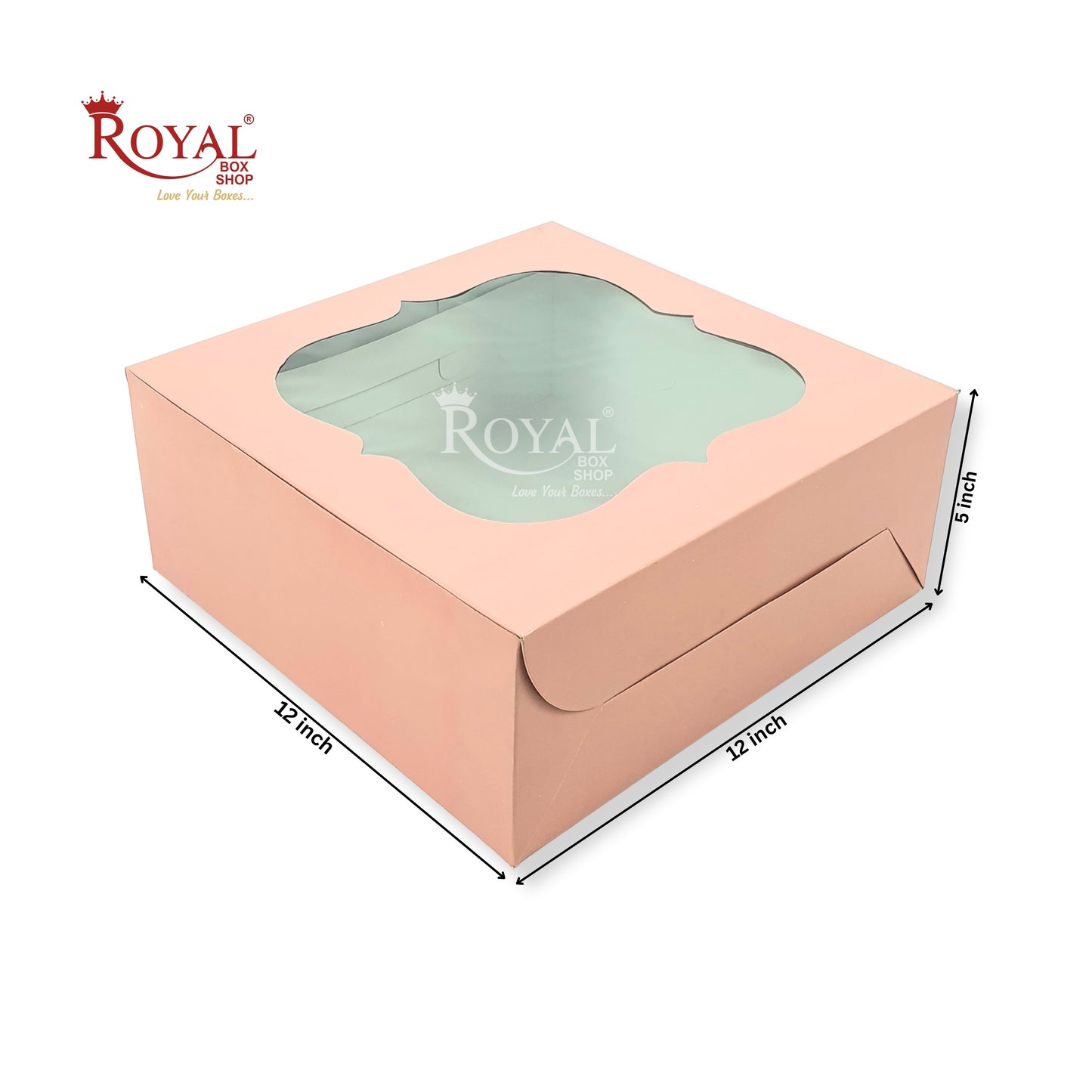 RoyalBoxShop® Cake Box With Window I Size 12x12x5 inch I Pink 350 GSM I 1 Kg Cake Box
