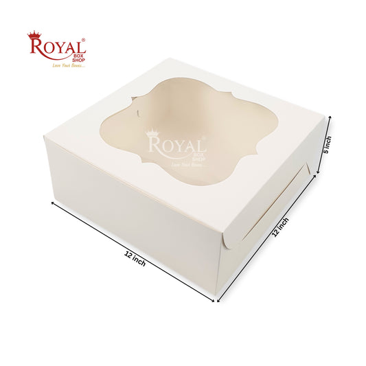 Cake Box With Window | Size 12x12x5 inch | White | 350 GSM | 1 Kg Cake Box | B2B
