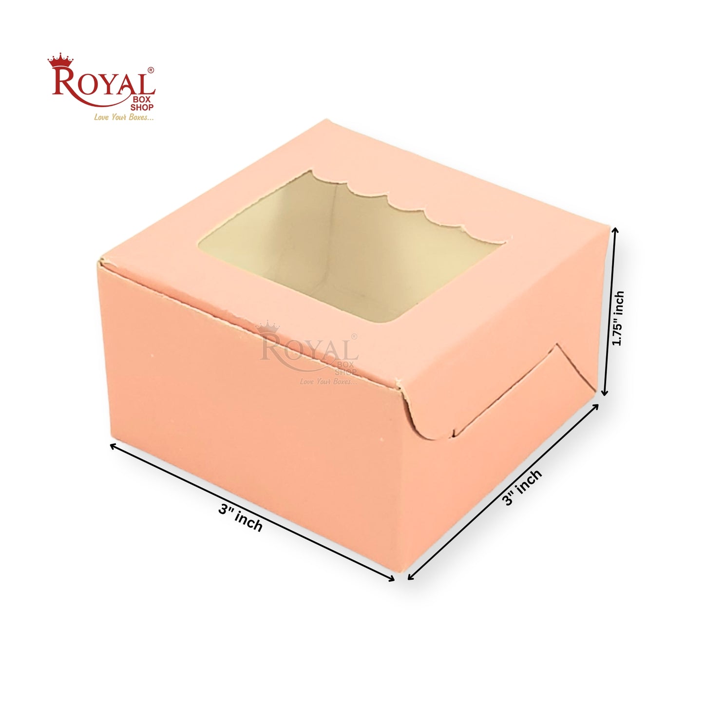 Single Piece Brownie Window Box | Pink Color | 3"x3"x1.5" inches | B2B