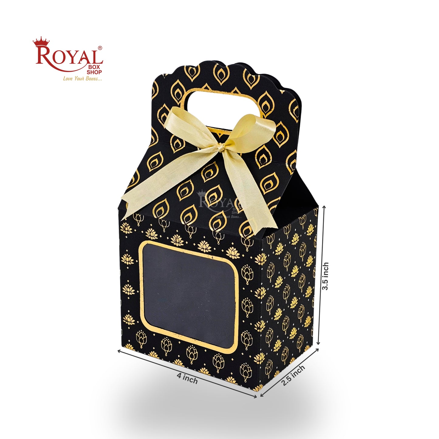 Premium Gift Box with Window I RCF-44 I Black Flower Leaf Print I 4x2.5x3.5 inches