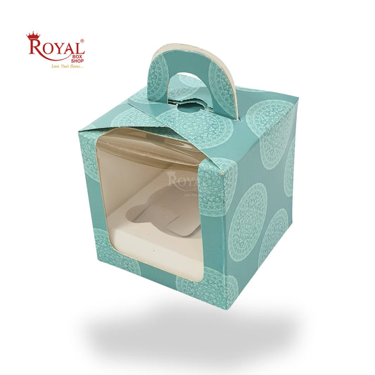 1pc Cupcake Box with Window I 3.5x3.5x3.5" I Blue with white print