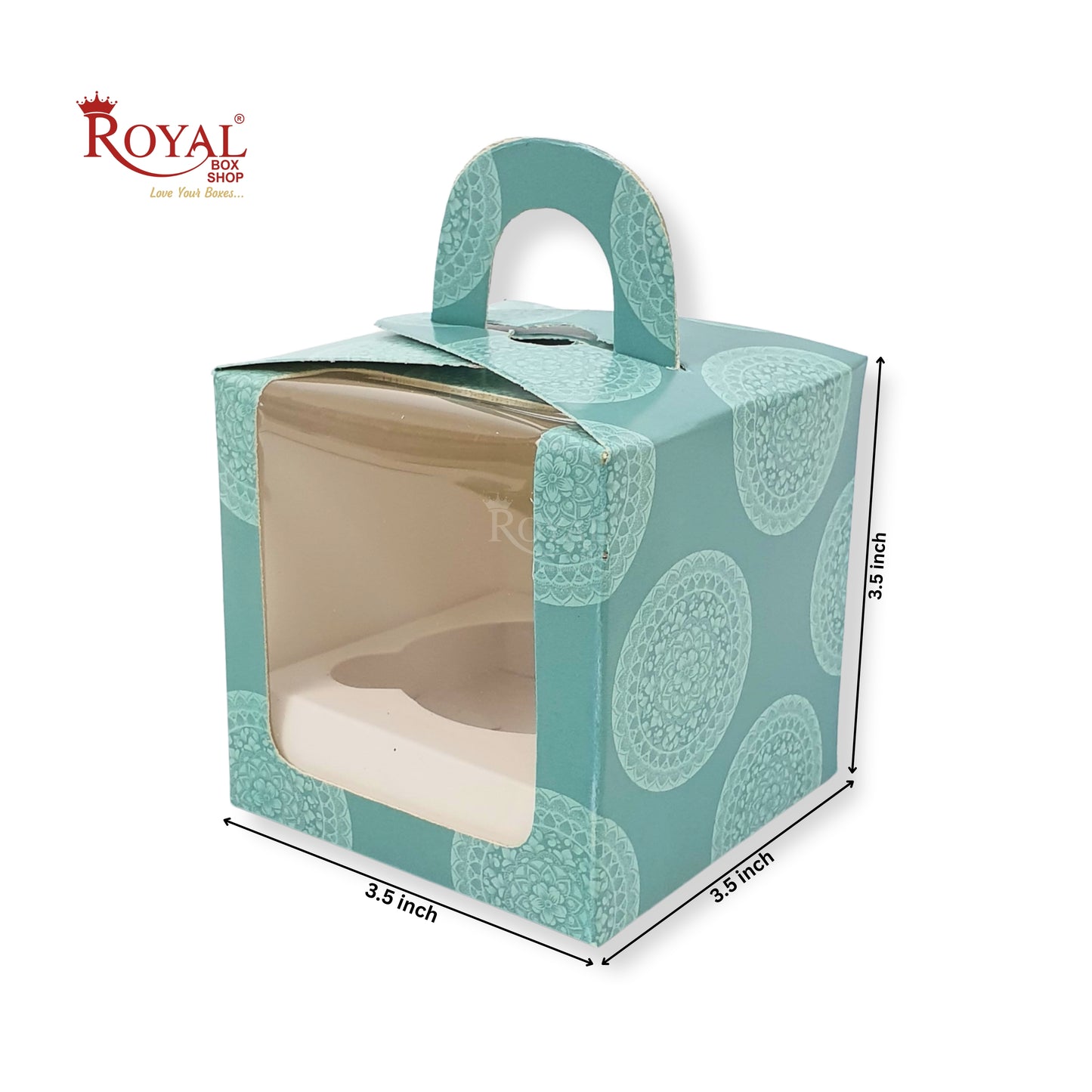 1pc Cupcake Box with Window I 3.5x3.5x3.5" I Blue with white print