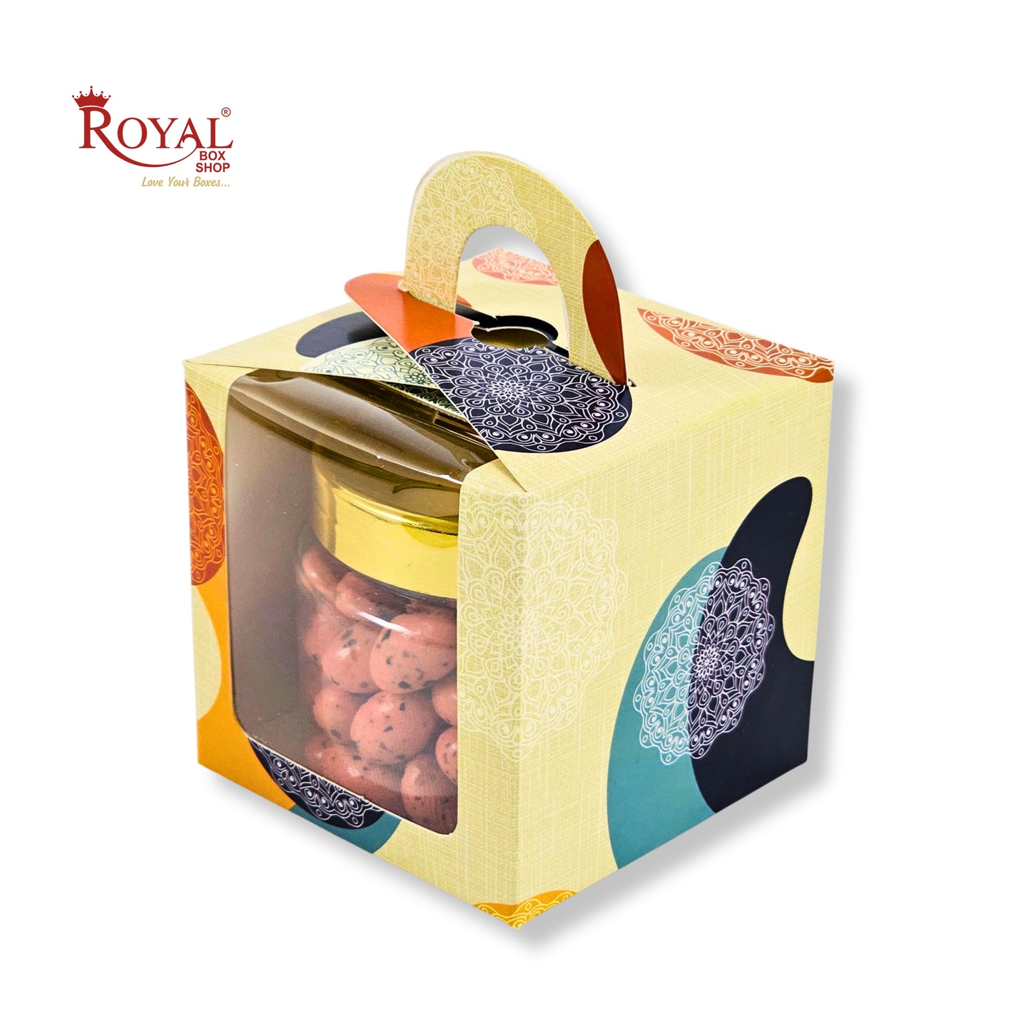 1pc Cupcake Box with Window | 3.5x3.5x3.5 Inch | Cream Mandala Print