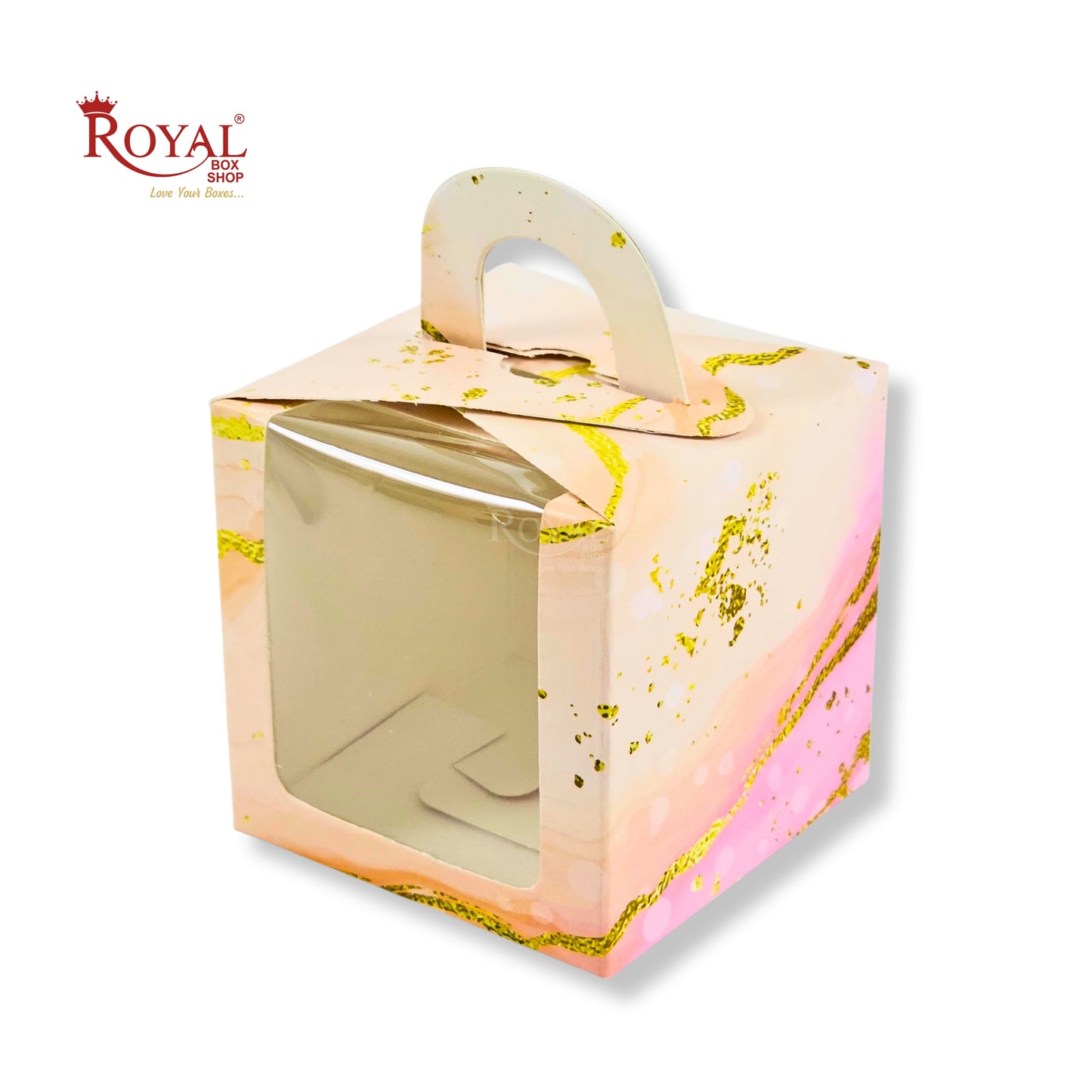 1pc Cupcake Box with Window | 3.5x3.5x3.5 Inch | Pink Marble Print