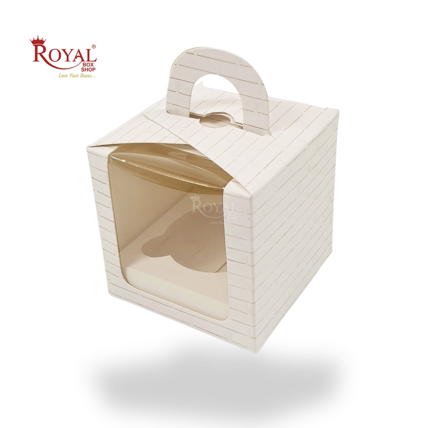 1pc Cupcake Box with Window I 3.5x3.5x3.5" I White with wall print