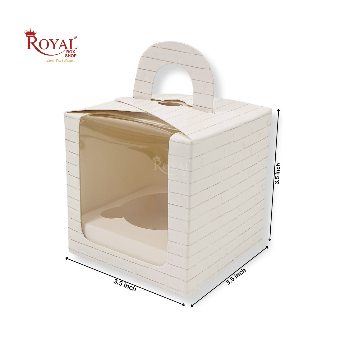 1pc Cupcake Box with Window I 3.5x3.5x3.5" I White with wall print