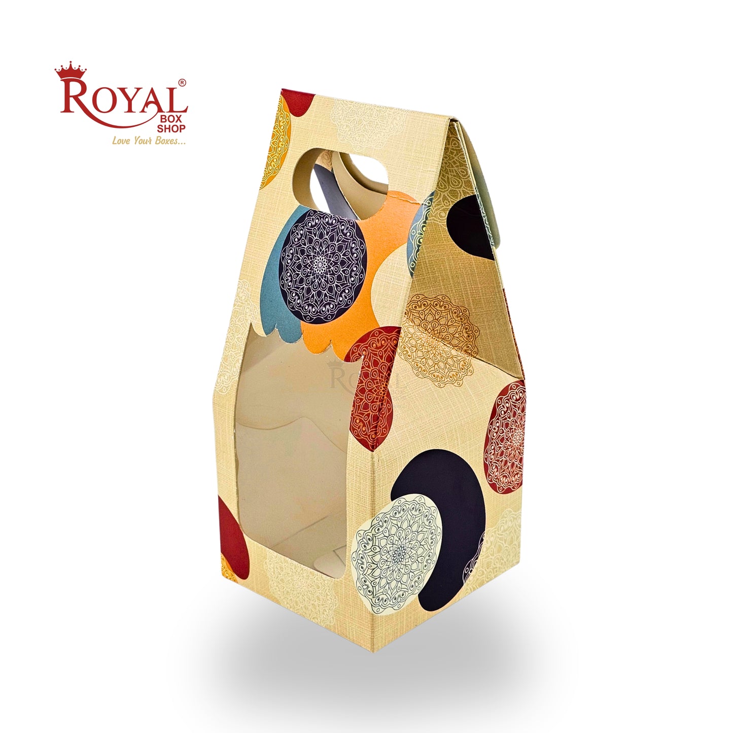 1 Mason Jar Paper Carry Bags | 3.5x3.5x8 inches | Cream with Mandala Print