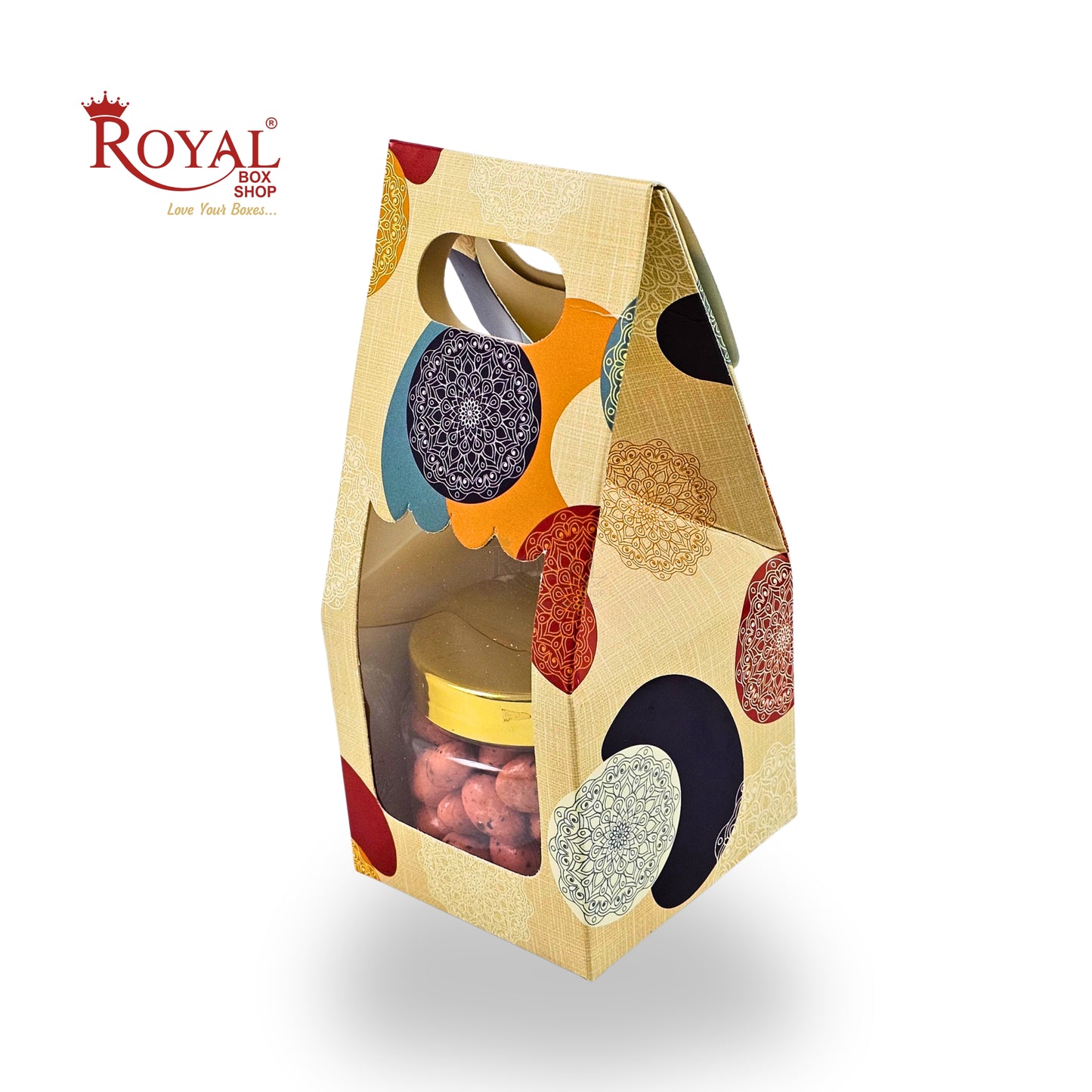 1 Mason Jar Paper Carry Bags | 3.5x3.5x8 inches | Cream with Mandala Print