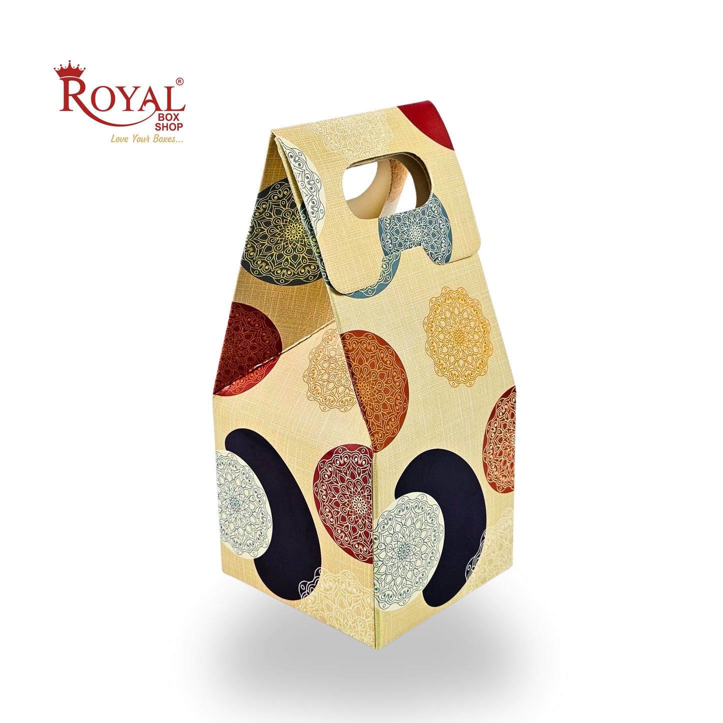 1 Mason Jar Paper Carry Bags | 3.5x3.5x8 inches | Cream with Mandala Print