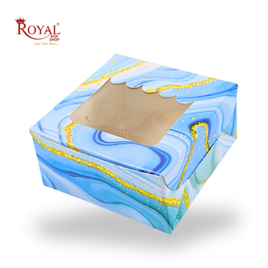 1pc Brownie Window Box | 3x3x1.5 Inches | Blue Marble Print