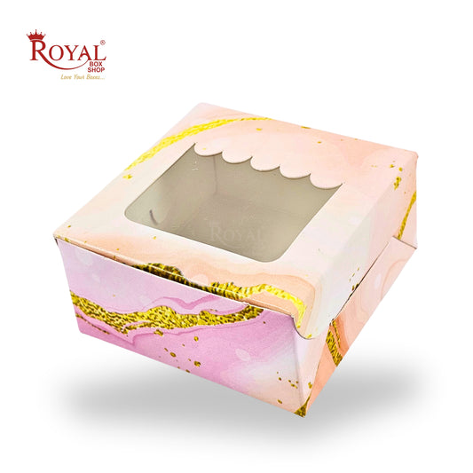 1pc Brownie Window Box | 3x3x1.5 Inches | Pink Marble Print