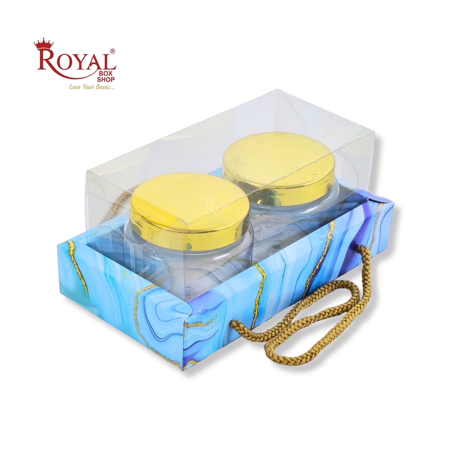 2 Mason Jar Hamper Box With Thread | 7x3.5x3.5 Inches | Blue Marble Print