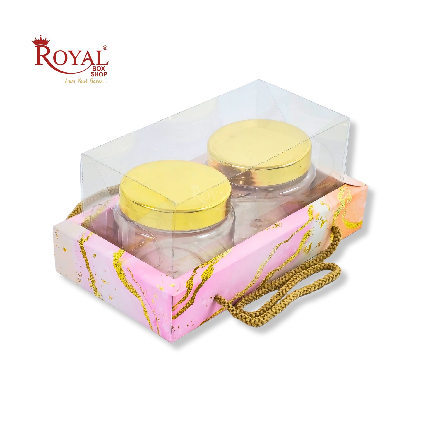 2 Mason Jar Hamper Box With Thread | 7x3.5x3.5 Inches | Pink Marble Print