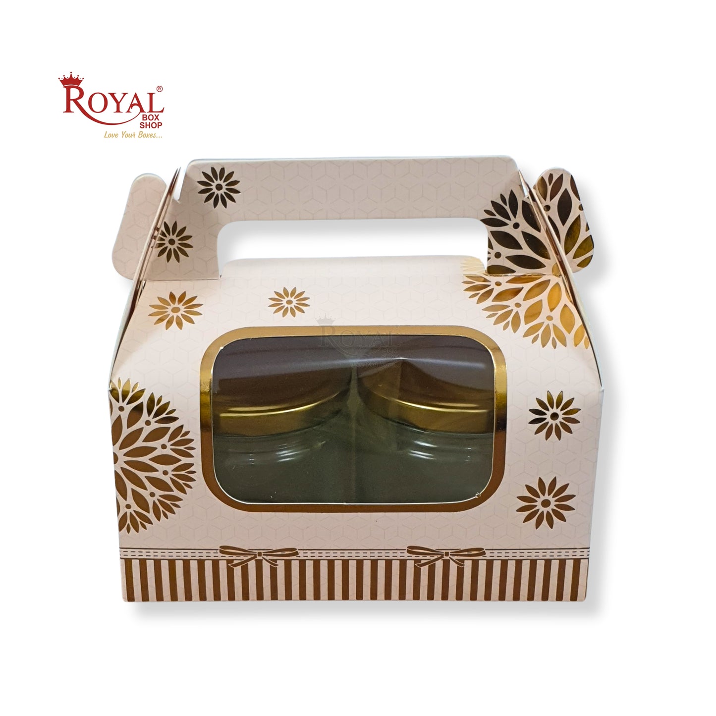 2 Jar Box With Handle I 7x3.5x3.5 inches I Pink with golden leafing